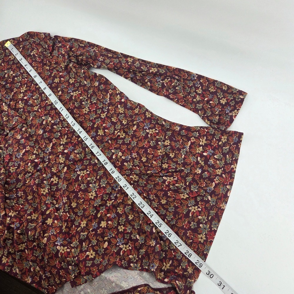 LOGO Lori Goldstein Cardigan L Burgundy Floral Sharkbite Boho Eclectic Aesthetic - Picture 6 of 8